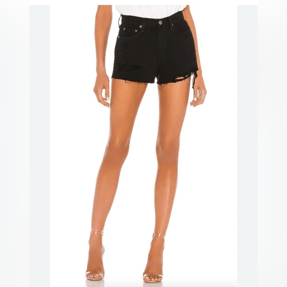 PISTOLA Black Distressed Denim Shorts